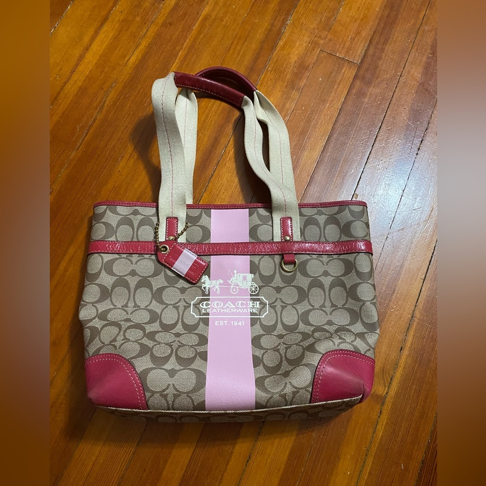 Vintage Coach heritage tan & pink shoulder bag